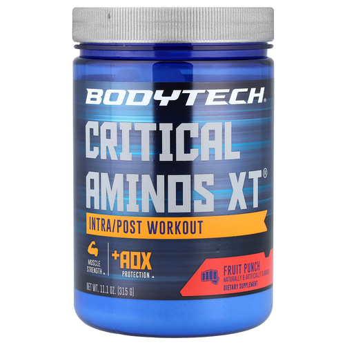 BodyTech, Critical Aminos XT®, аминокислоты для приема во время и после тренировки, фруктовый пунш, 315 г (11,1 унции)