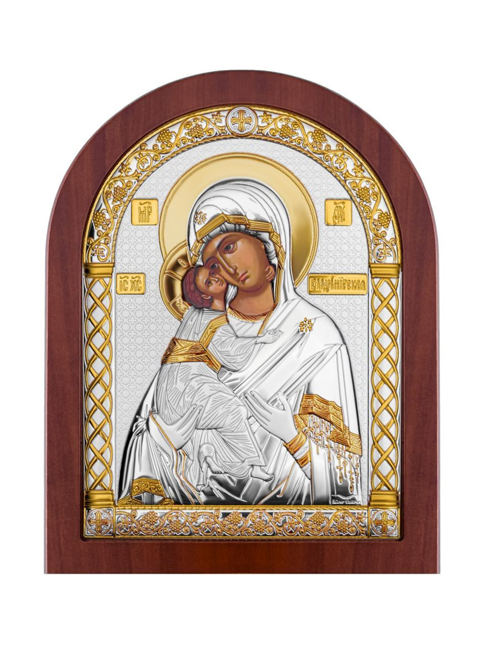 Владимирская БМ, икона арочная, красное дерево 105х140