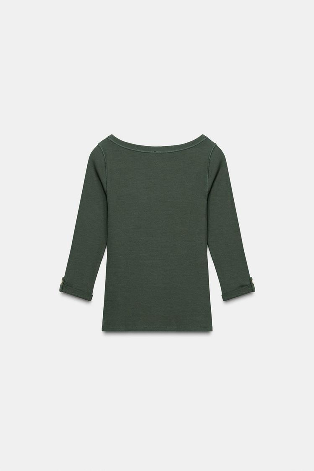 ZARA ФУТБОЛКА В РУБЧИК С ПУГОВИЦАМИ, ХАКИ