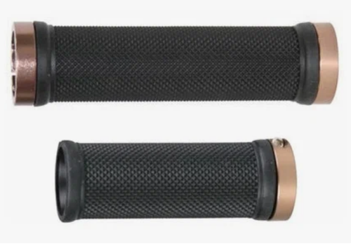 Грипсы TRIX, для ревошифта, резиновые, 130мм+95мм, алюминиевые фиксаторы на руль черные - 3шт., с заглушками руля, черные