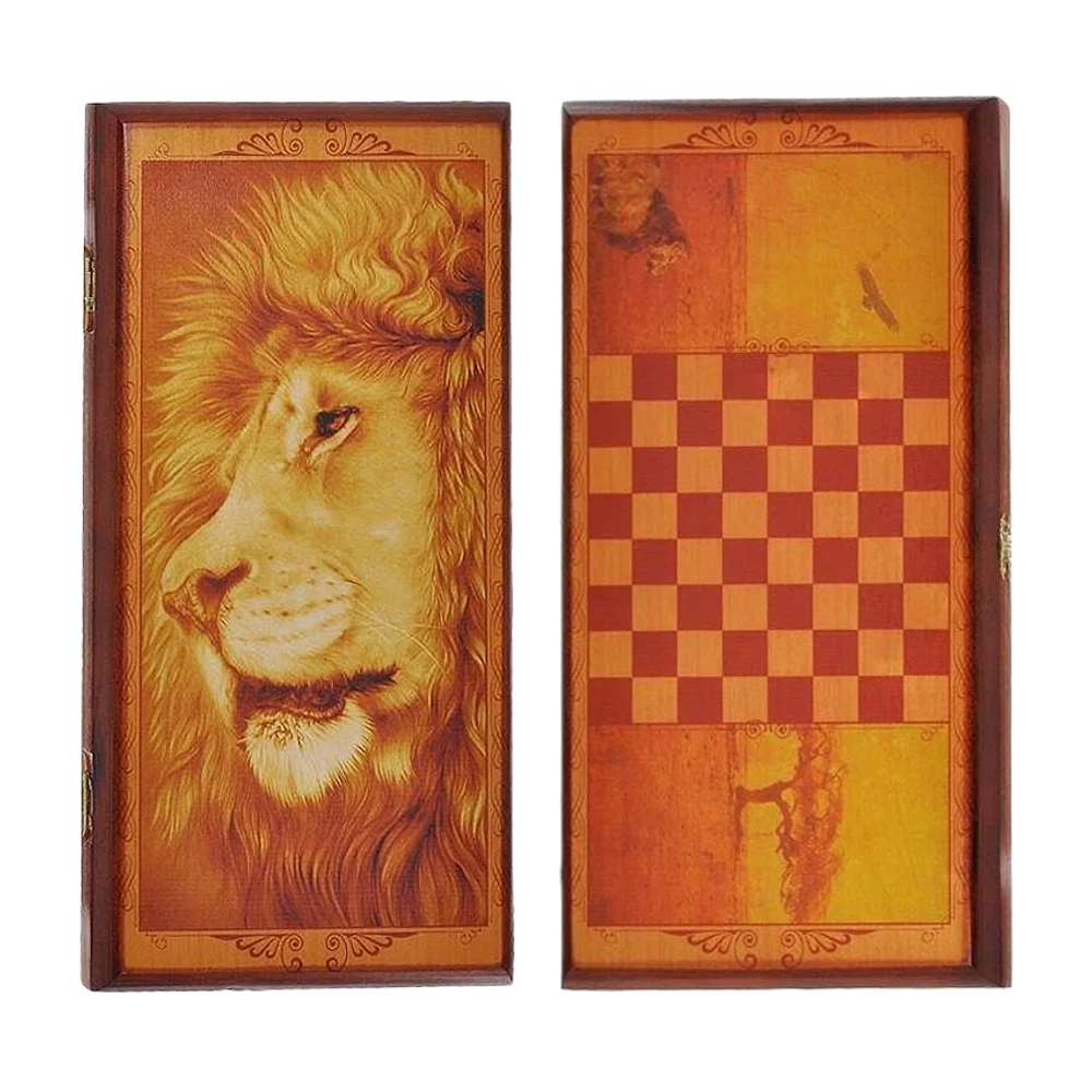 Набор 2 игры с доской "Лев" ( шашки, нарды), игральная доска 60 x 60 см. SA-42806