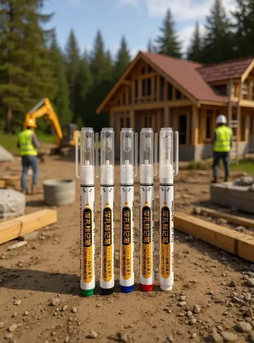 Водостойкий перманентный разметочный строительный маркер тонкий, набор 5 разноцветных с длинным наконечником, для бетона, дерева, металла и др.