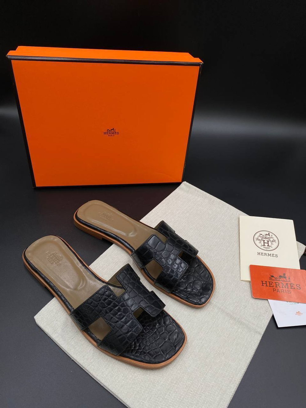 Шлепанцы Hermes из кожи крокодила, арт. 718744
