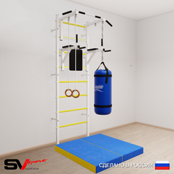 Шведская стенка Sv Sport усиленная 6715 (Турник стандарт/Брусья/Кольца/Цепь/Мешок 15кг/Мат 1м)