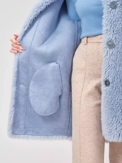 Шуба из шерсти чебурашка тедди экошуба, голубая, SilverFox