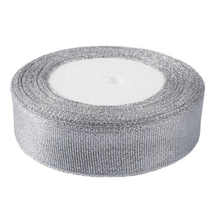 Лента парча (2,5 см*22,85 м) Мерцающий блеск Серебро Металлик