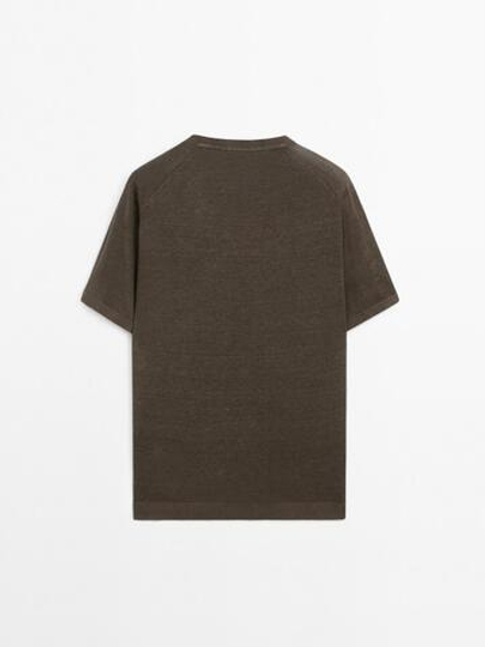 Massimo Dutti Трикотажная футболка с короткими рукавами из 100% льна, кофейный