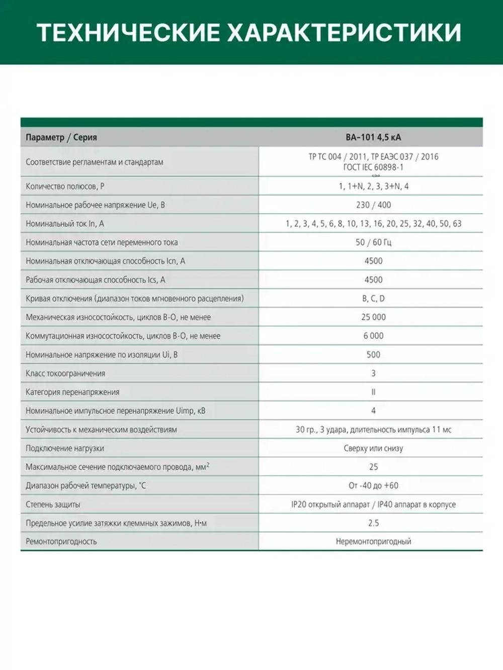 DEKraft Автоматический выключатель двухполюсный 40А х-ка C ВА-101 4,5кА 1шт