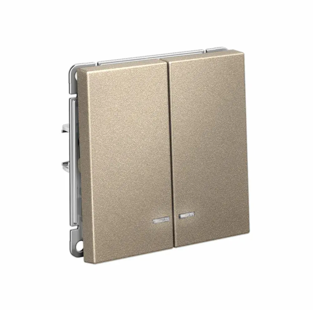 ARTGALLERY 2-клавишный ВЫКЛЮЧАТЕЛЬ с подсветкой, сх.5а, 10АХ, механизм, быстрозажим. клем., ШАМПАНЬ