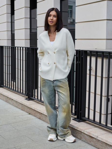 Молочный кашемировый кардиган с шалевым воротником