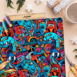 Ткань премиум таффета толпа мультяшных монстров