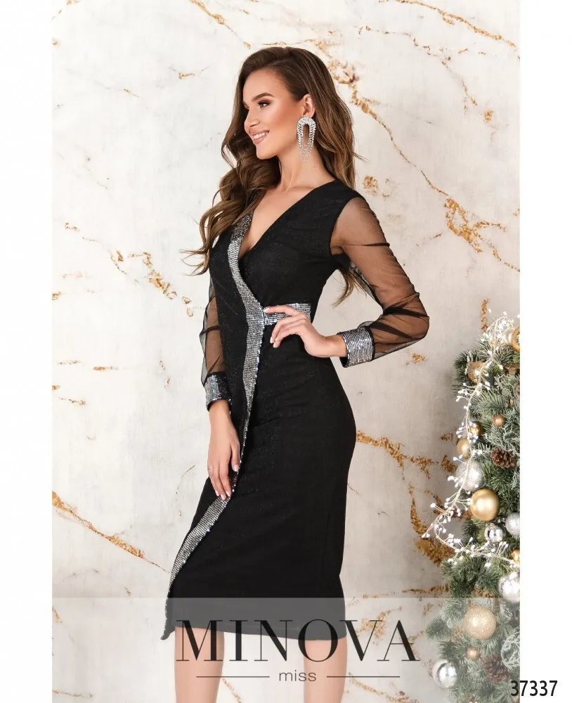 Платье 2155-черное-серебро Minova