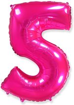 Шар (40"/102 см) Цифра, 5, Фуше, в упаковке