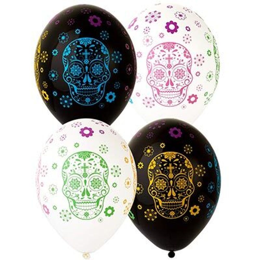 Шар (14"/36 см) Шелкография пастель, День Мертвых 5цв 25 шт.