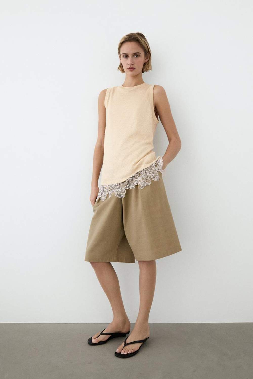 Massimo Dutti Длинные льняные шорты-бермуды, цвет верблюжьей шерсти