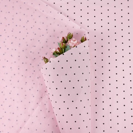 Бумага тишью "Мелкий горошек" 50*70см Розовый с черными горошинам (20л)