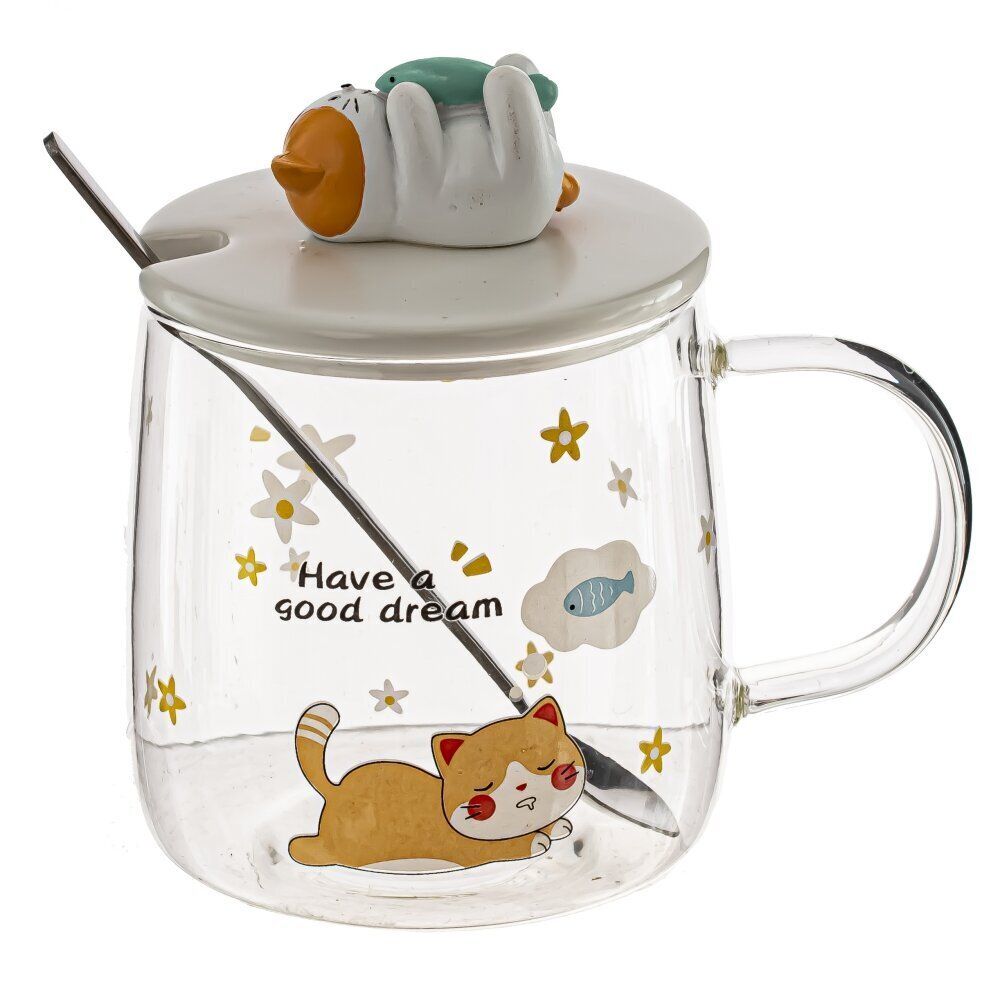 GAEM Кружка с крышкой и ложкой 420 мл, L8 W8 H9 см