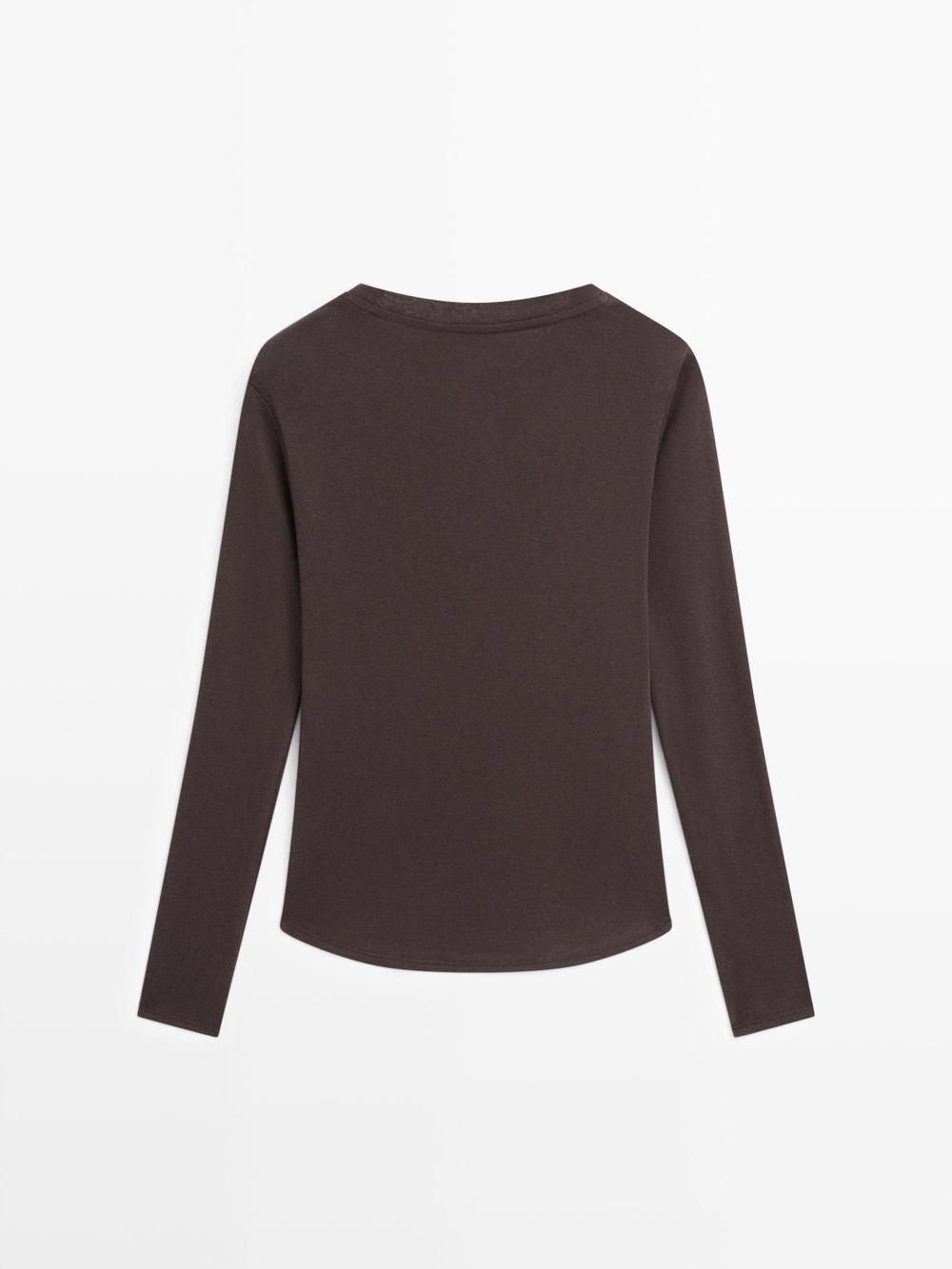 Massimo Dutti Футболка из смесового хлопка с длинными рукавами, коричневый