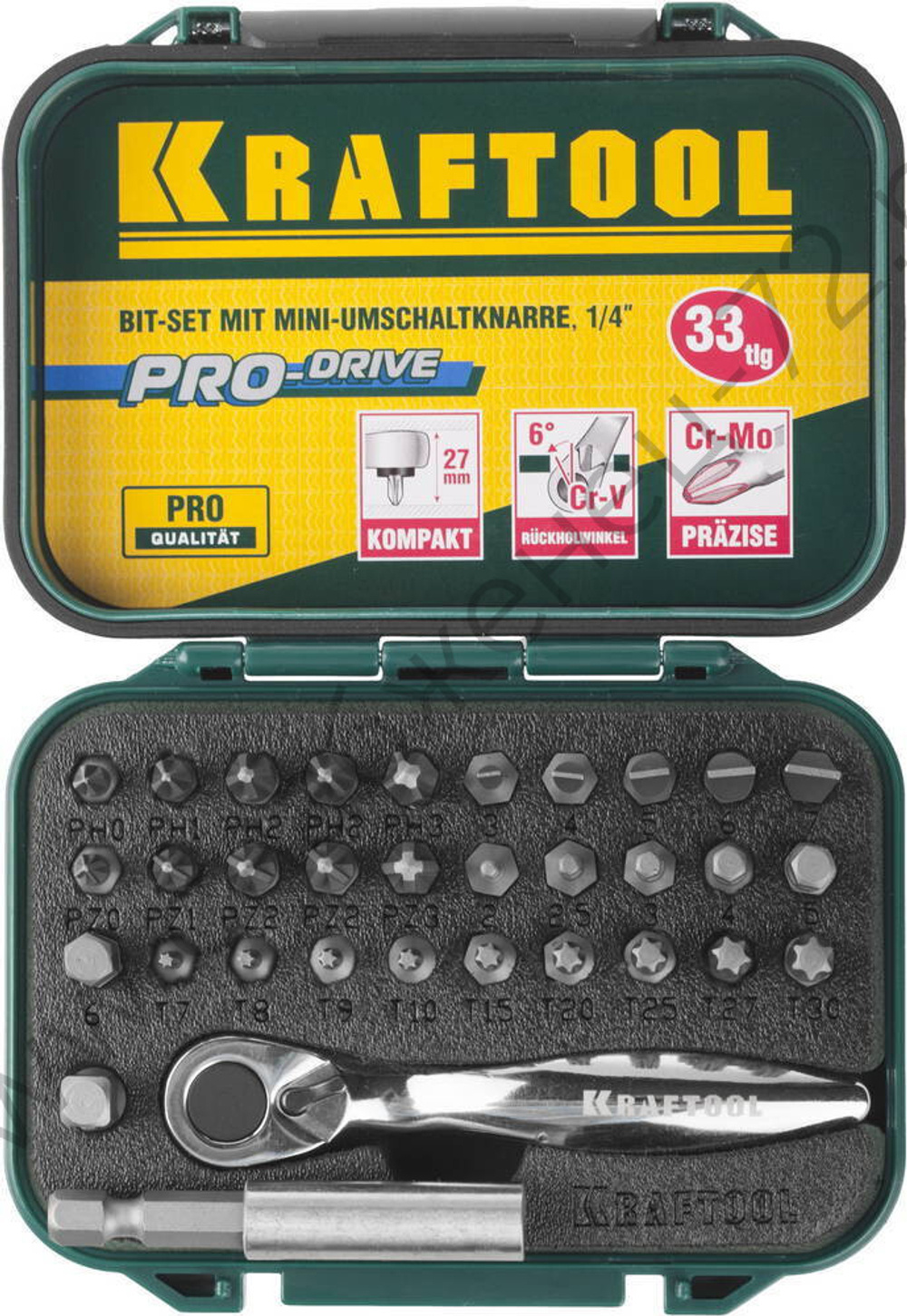 KRAFTOOL Expert 33 шт, Набор бит с мини-трещоткой (26157-H33)