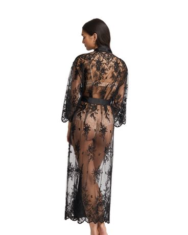халат из прозрачной ткани с цветочной вышивкой Rya Collection Darling черный — фото 2