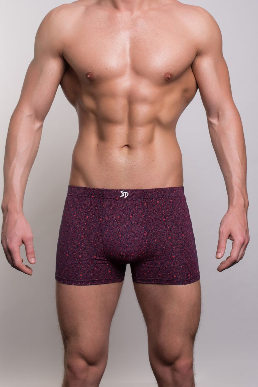 Мужские трусы-боксеры с узором из треугольников и звезд (Размер: XXL) (Цвет: красный)