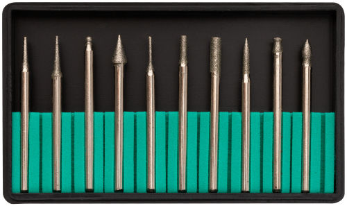 Шарошки, усиленная сталь с алмазным напылением, штифт диам. 3 мм, 10 шт. 36484