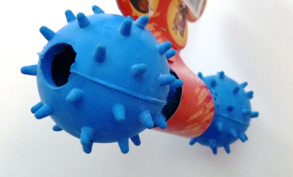 ИГРУШКА РЕЗИНОВАЯ "ГАНТЕЛЬ КОЛЮЧАЯ" 14см В-3-125 (К-Й)