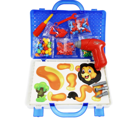 Пазл мозаика Зоопарк 3в1 в чемодане с шуруповертом