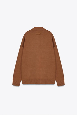 ZARA ОДНОТОННЫЙ ТРИКОТАЖНЫЙ СВИТЕР ПОЛО ОВЕРСАЙЗ, КОНЬЯЧНЫЙ