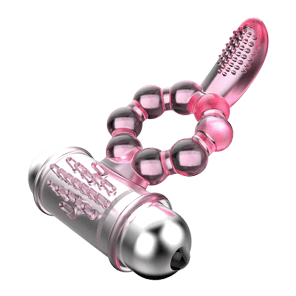 Розовое эрекционное кольцо 3,7см с вибростимуляцией клитора Baile Pleasure Tongue Ring BI-014075