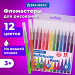 Фломастеры BRAUBERG "PREMIUM" 12 цветов классические вентилируемый колпачок ПВХ-упаковка с европодвесом (6 штук в упаковке)