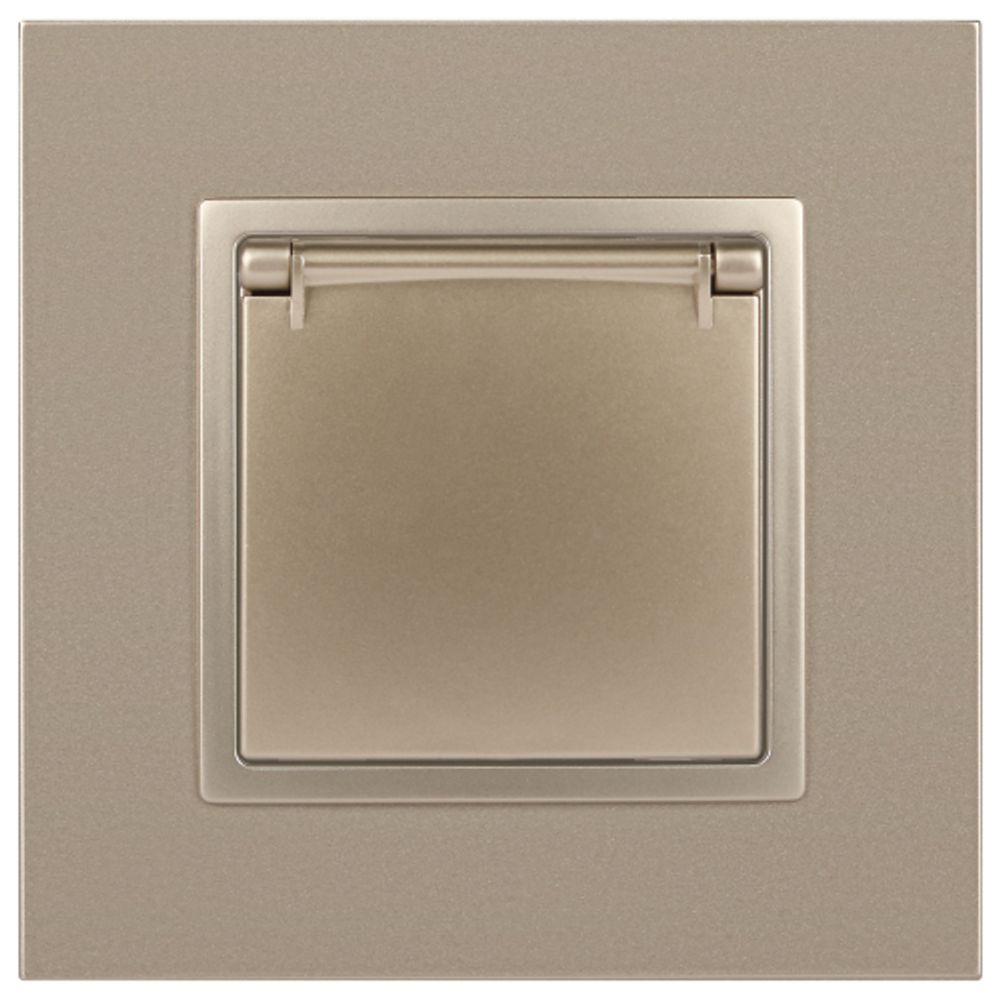 Розетка ЭРА Elegance 14-2103-04 с заземлением 2P+E Schuko со шторками с крышкой 16A-250В IP20 шампань | Эра Elegance
