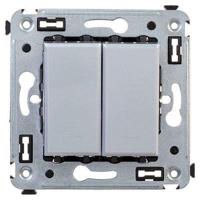 Выключатель двухклавишный в стену, "Avanti", "Закаленная сталь"