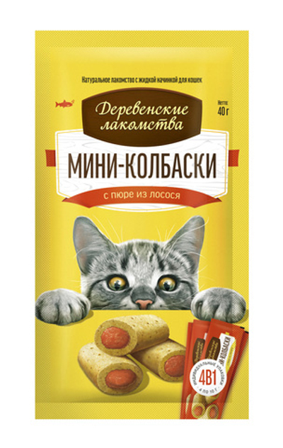 Деревенские лакомства мини колбаски с пюре из лосось 40 г