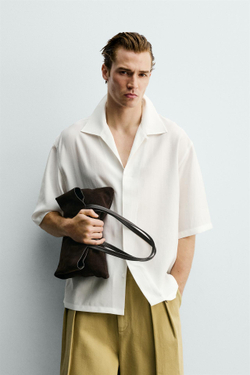 ZARA РУБАШКА RELAXED FIT ИЗ СТРУЯЩЕЙСЯ ТКАНИ, ЖЕЛТОВАТО-БЕЛЫЙ