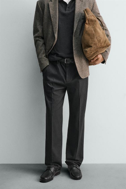 ZARA БРЮКИ ИЗ ФЛАНЕЛИ В ЕЛОЧКУ, АНТРАЦИТОВО-СЕРЫЙ