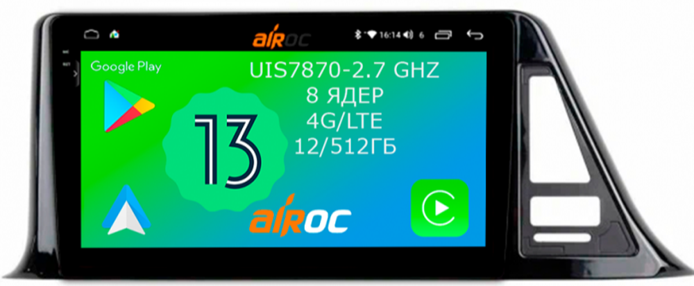 Магнитола для Toyota C-HR 2016-2022 (левый руль, взамен 230х130мм) - Airoc 2K AU-1124 Android 13, TS20, 12/512Гб, SIM-слот