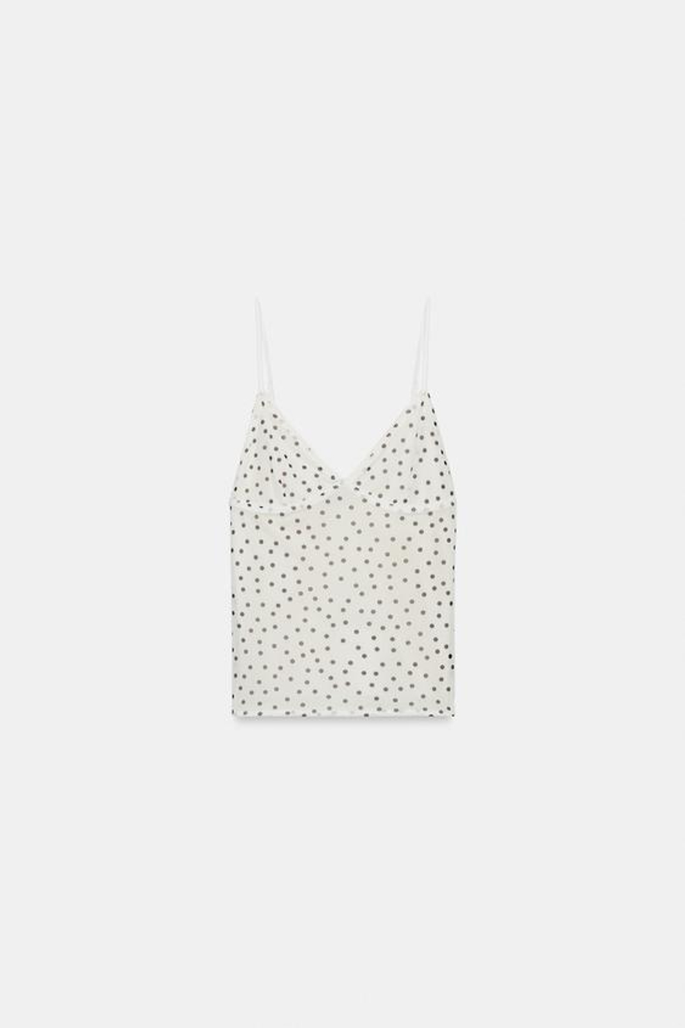ZARA ТОП ИЗ ПОЛУПРОЗРАЧНОЙ ТКАНИ В ГОРОШЕК, БЕЛЫЙ/ЧЕРНЫЙ