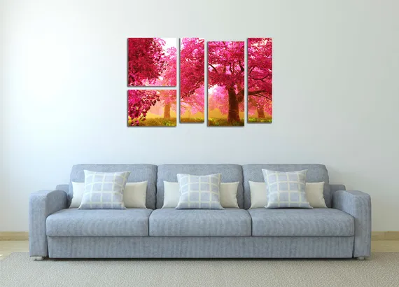 Модульная картина "Роща в розовом цвету"