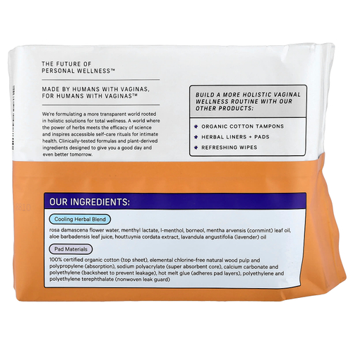 The Honey Pot Company, Покрытие из 100% органического хлопка, травяные прокладки с крыльями, при недержании на ночь, 16 шт.