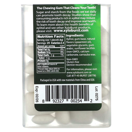 Xyloburst, ксилитоловая камедь, мятная жевательная камедь, 25 шт., 37,5 г (1,33 унции)
