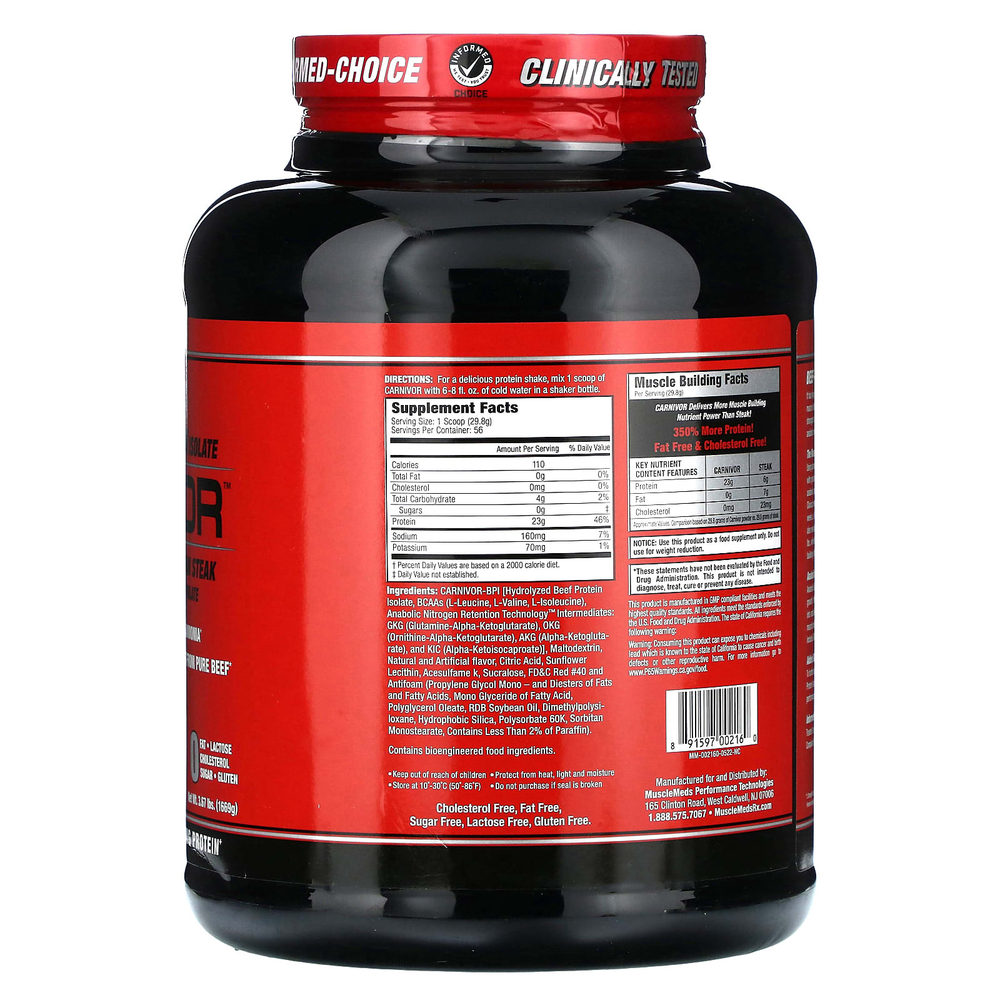 MuscleMeds, Carnivor, изолят говяжьего белка, созданный путем биоинженерии, со вкусом фруктового пунша, 1669 г (3,67 фунта)