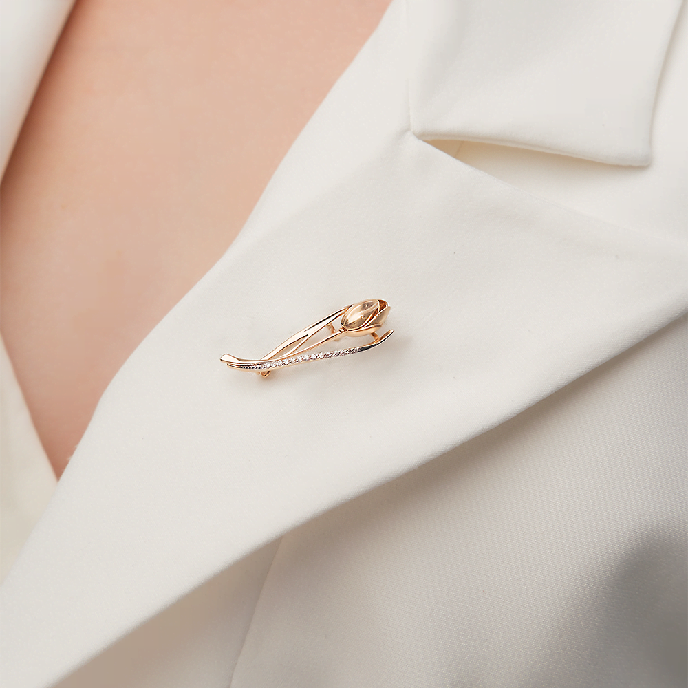 Брошь «Тюльпан» из красного золота c фианитами Артикул: 04-0215-00-401-1110-03