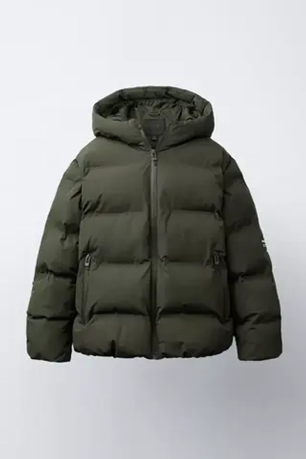 ZARA СТЕГАНАЯ КУРТКА С НАШИВКОЙ WATER REPELLENT, СВЕТЛЫЙ ХАКИ