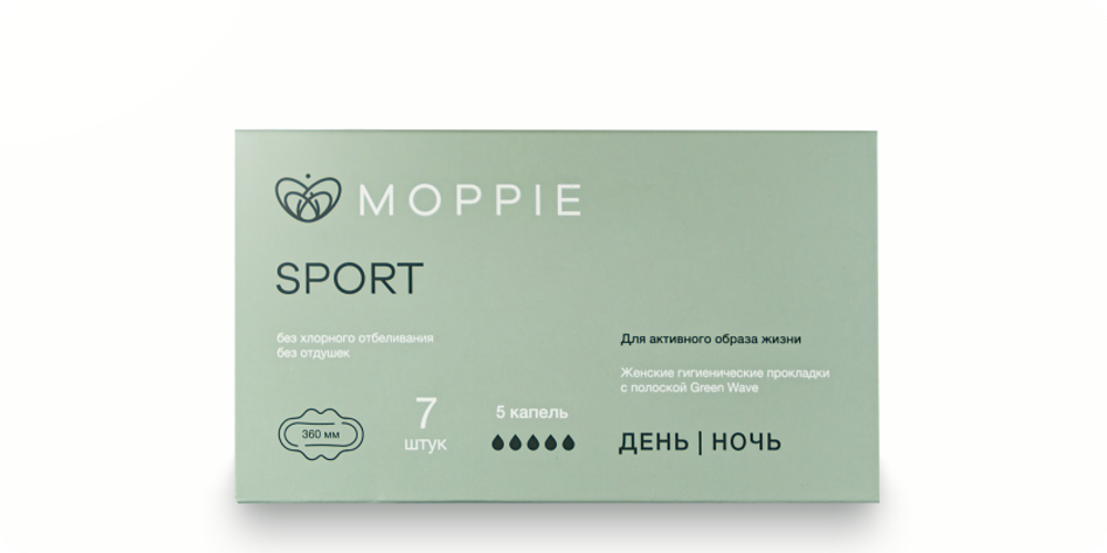 Прокладки дневные Moppie Sport 360 мм 5 капель 7 шт (зеленые)