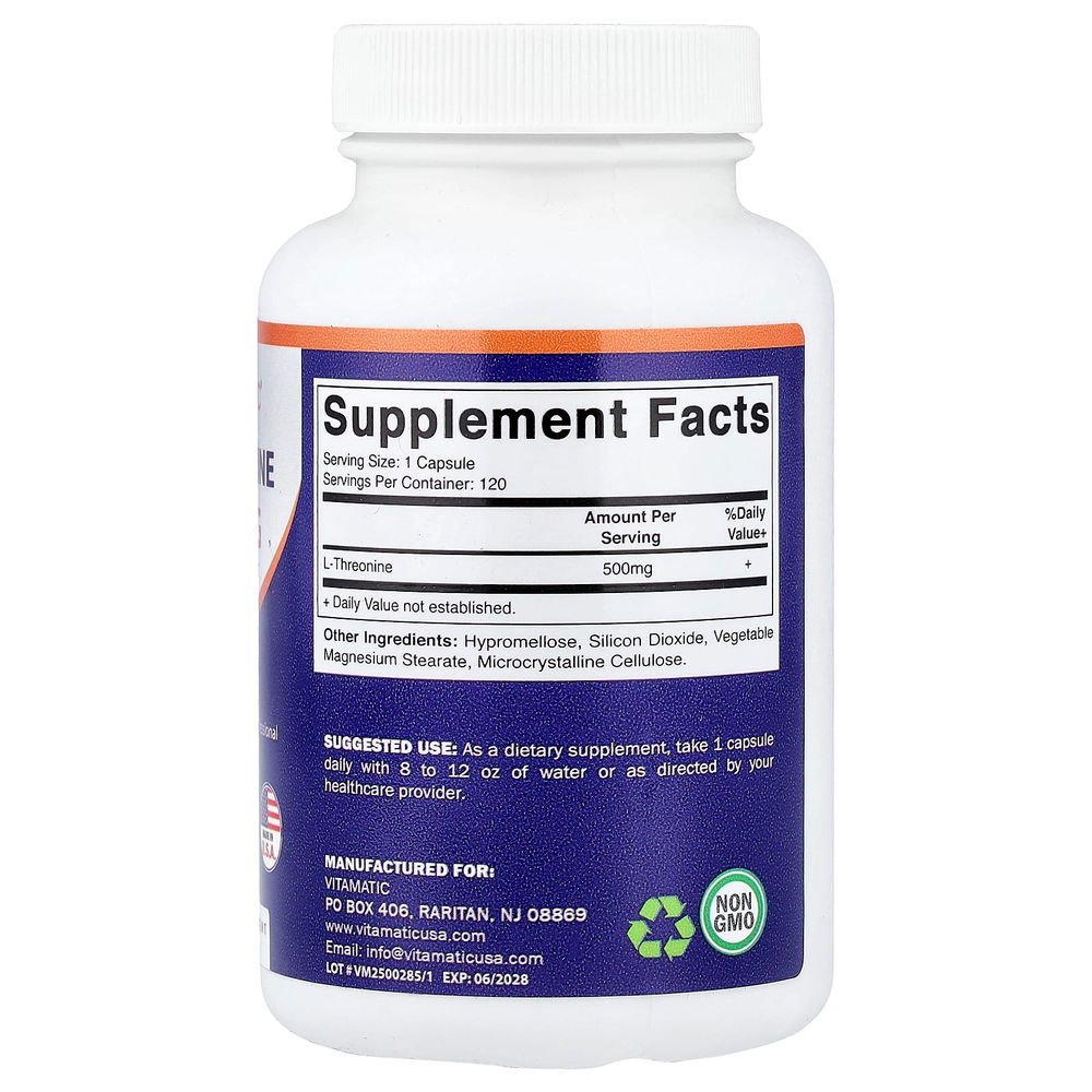 Vitamatic, L-треонин, 500 мг, 120 растительных капсул