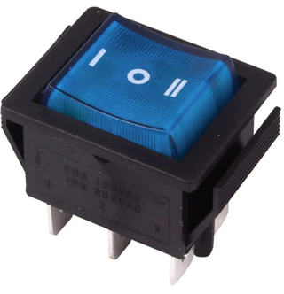 Клавиша-тумблер квадрат БОЛЬШОЙ 250V 15А (6с) (ON-OFF-ON) синий с подсв и нейтралью REXANT 362391