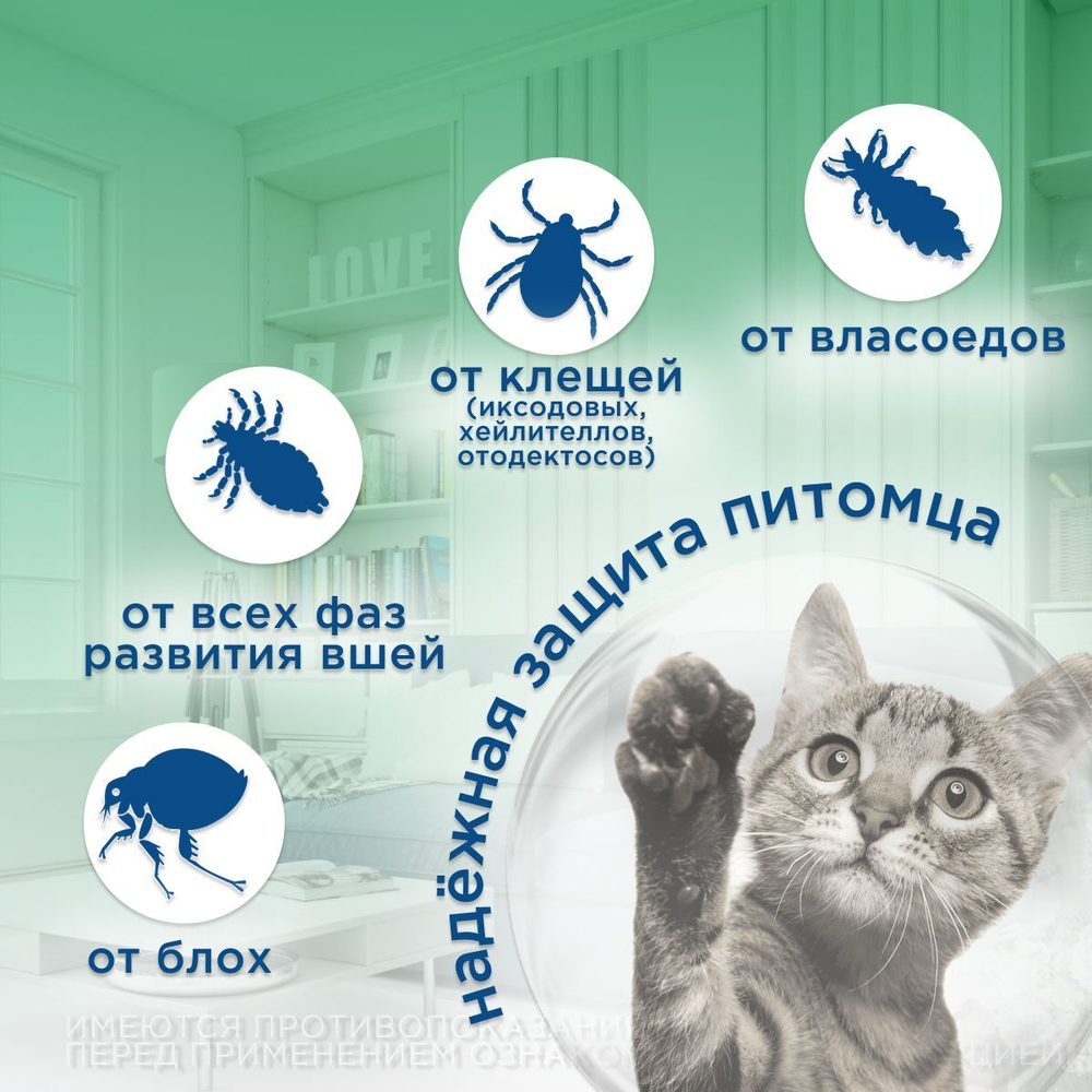 Капли на холку от клещей, блох, вшей и власоедов для кошек Фиприст Спот Он (KRKA), 3 пипетки Фипронил