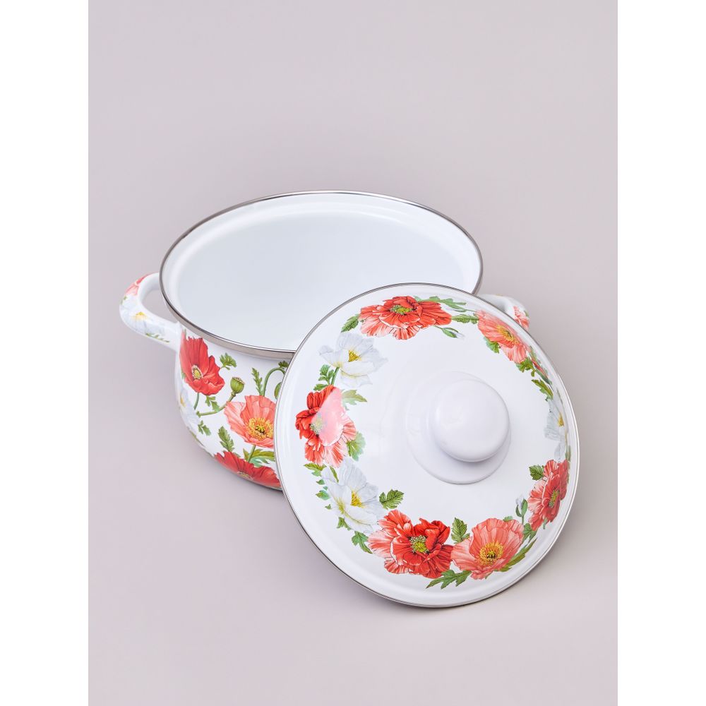 КАСТРЮЛЯ AGNESS ЭМАЛИРОВАННАЯ С ЭМАЛ.КРЫШКОЙ СЕРИЯ "МАКИ", 2.0 Л, 18*11 СМ