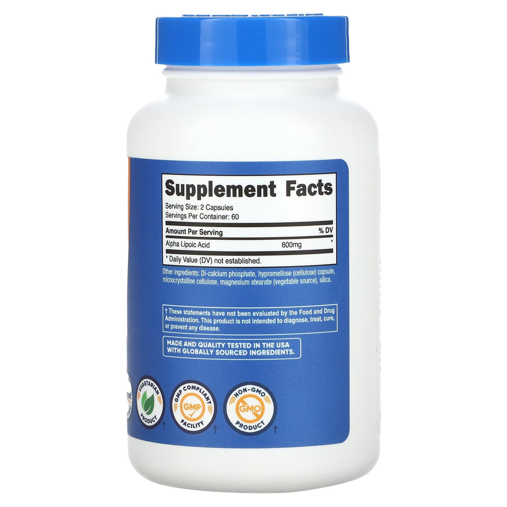 Nutricost, альфа-липоевая кислота, 120 капсул (300 мг в 1 капсуле)